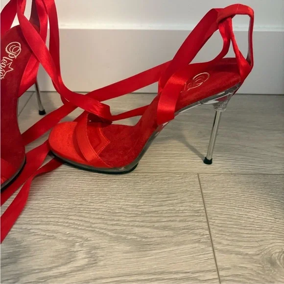 Pleaser Red Satin Heels - Picture 2 of 4